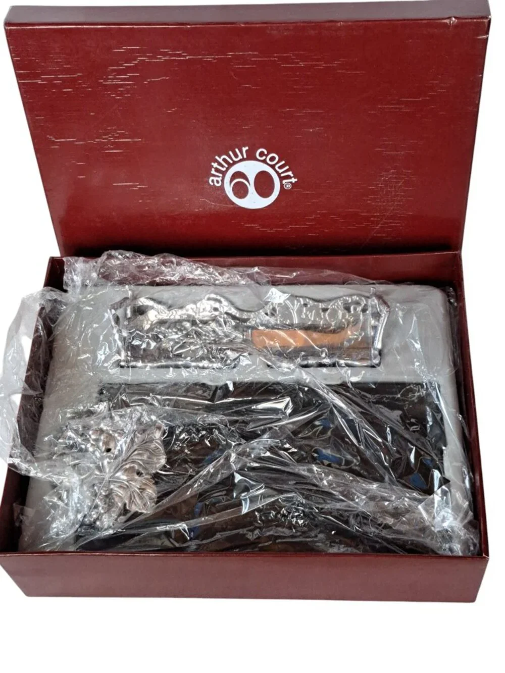 Arthur Court Cheese Cracker Pewter Grapes Black Marble 3 Piece Serving Set New